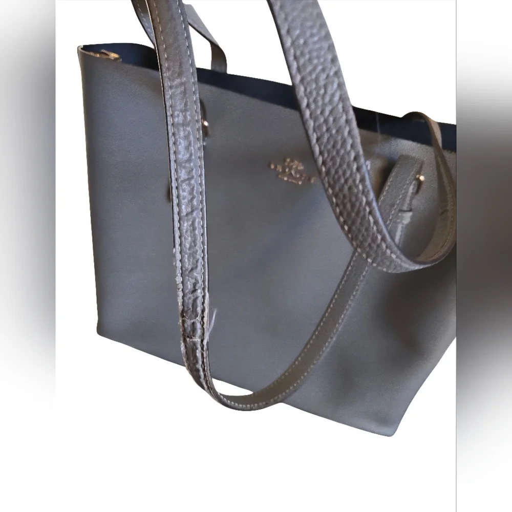 Coach Mollie Leather Tote Gray With Red Interior - Picture 8 of 16